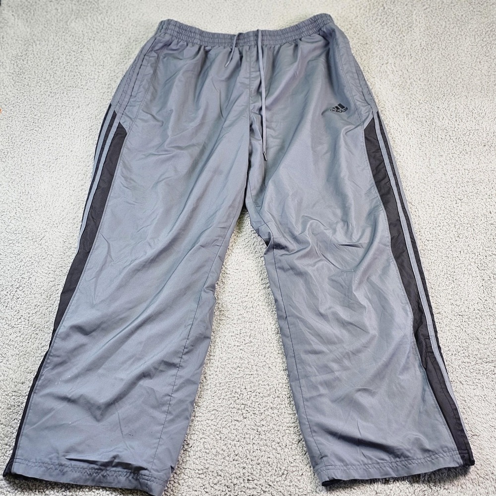 Adidas Track Pants Mens 2XL Gray 3-Stripes Mesh Lined Zip Hem Athletic‎
